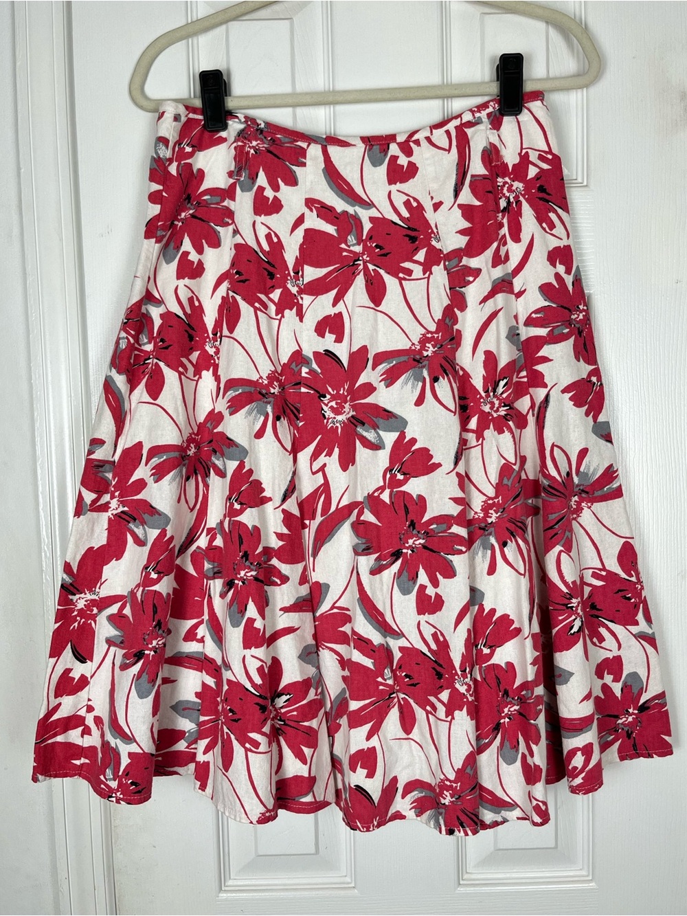 M&Co Floral Linen Blend Below Knee Midi A-Line Flare Skirt Sz 12 Coastal Beach